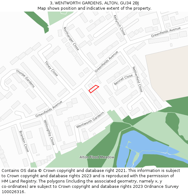 3, WENTWORTH GARDENS, ALTON, GU34 2BJ: Location map and indicative extent of plot