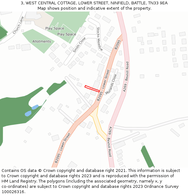 3, WEST CENTRAL COTTAGE, LOWER STREET, NINFIELD, BATTLE, TN33 9EA: Location map and indicative extent of plot