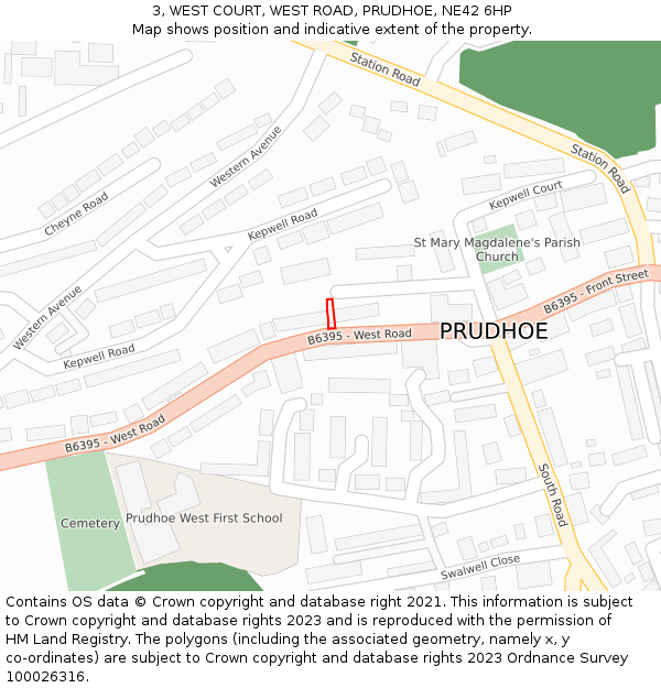 3, WEST COURT, WEST ROAD, PRUDHOE, NE42 6HP: Location map and indicative extent of plot