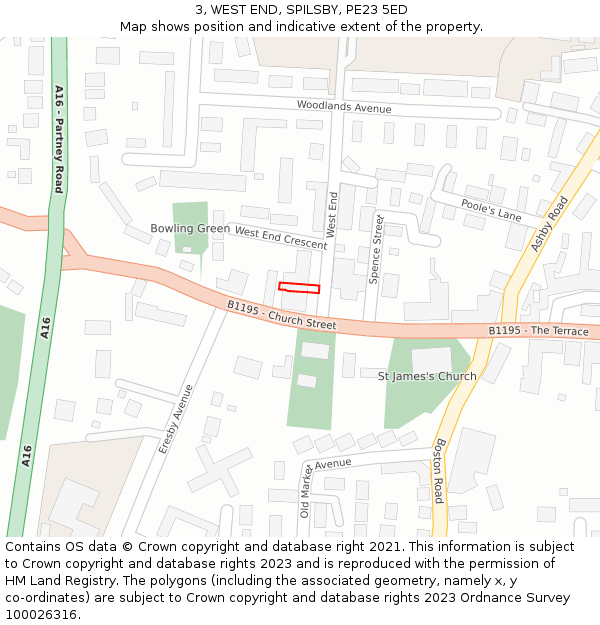 3, WEST END, SPILSBY, PE23 5ED: Location map and indicative extent of plot
