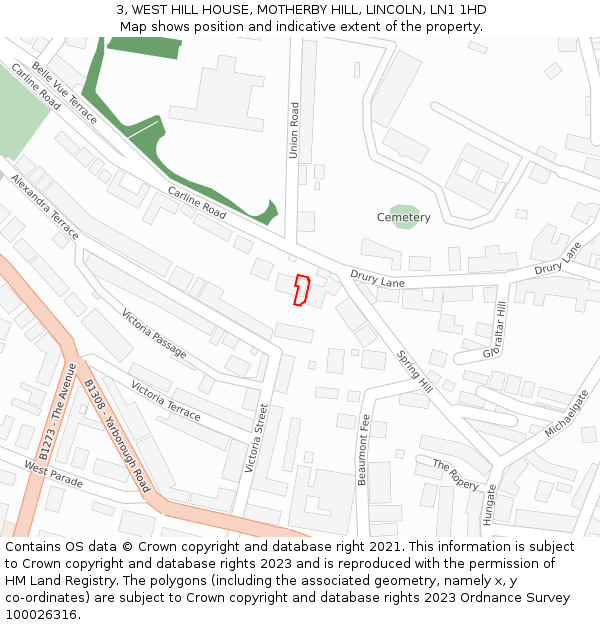 3, WEST HILL HOUSE, MOTHERBY HILL, LINCOLN, LN1 1HD: Location map and indicative extent of plot