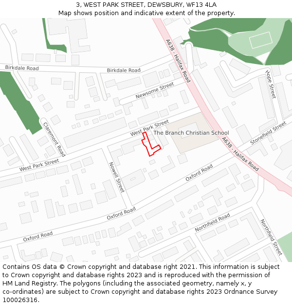 3, WEST PARK STREET, DEWSBURY, WF13 4LA: Location map and indicative extent of plot