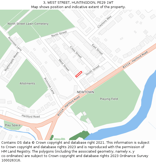 3, WEST STREET, HUNTINGDON, PE29 1WT: Location map and indicative extent of plot