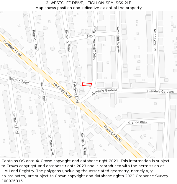 3, WESTCLIFF DRIVE, LEIGH-ON-SEA, SS9 2LB: Location map and indicative extent of plot