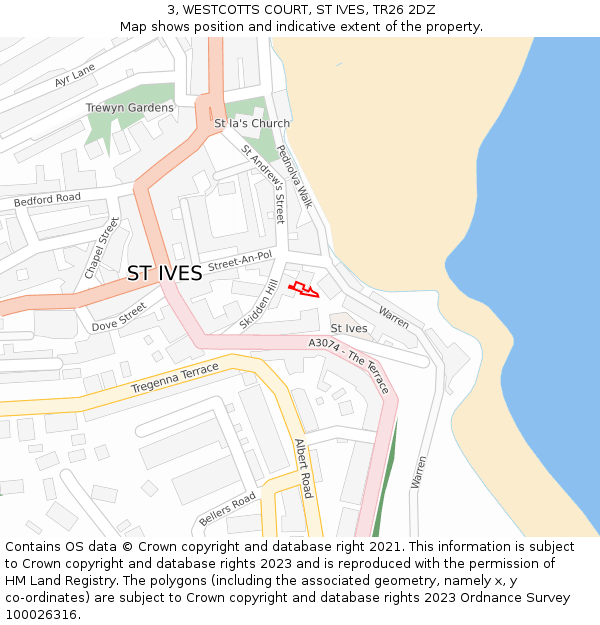 3, WESTCOTTS COURT, ST IVES, TR26 2DZ: Location map and indicative extent of plot