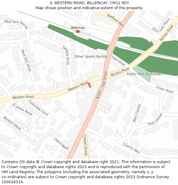3, WESTERN ROAD, BILLERICAY, CM12 9DY: Location map and indicative extent of plot
