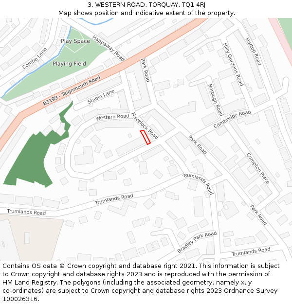 3, WESTERN ROAD, TORQUAY, TQ1 4RJ: Location map and indicative extent of plot