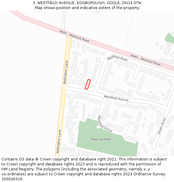 3, WESTFIELD AVENUE, EGGBOROUGH, GOOLE, DN14 0TW: Location map and indicative extent of plot