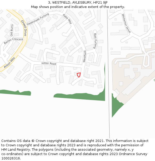 3, WESTFIELD, AYLESBURY, HP21 9JF: Location map and indicative extent of plot