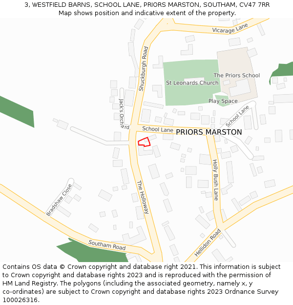 3, WESTFIELD BARNS, SCHOOL LANE, PRIORS MARSTON, SOUTHAM, CV47 7RR: Location map and indicative extent of plot