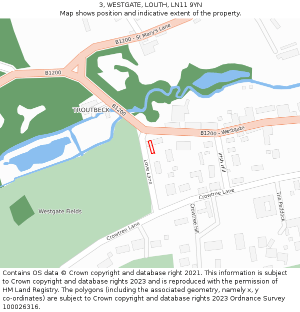 3, WESTGATE, LOUTH, LN11 9YN: Location map and indicative extent of plot
