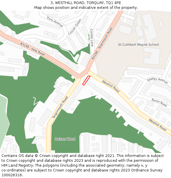 3, WESTHILL ROAD, TORQUAY, TQ1 4PE: Location map and indicative extent of plot
