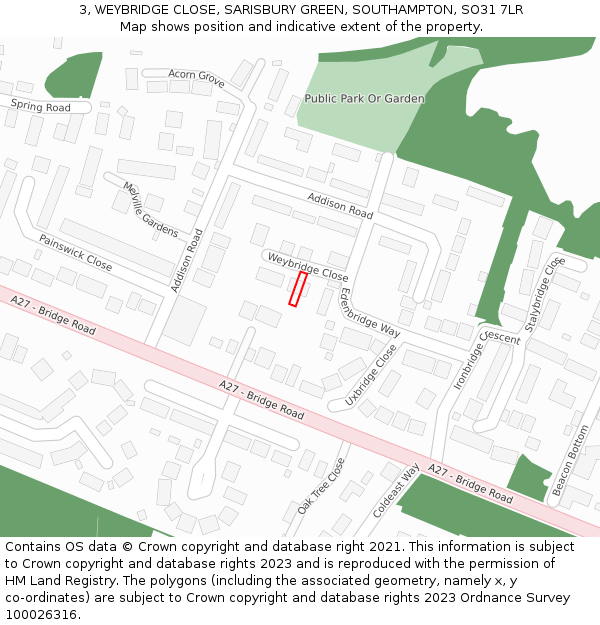 3, WEYBRIDGE CLOSE, SARISBURY GREEN, SOUTHAMPTON, SO31 7LR: Location map and indicative extent of plot
