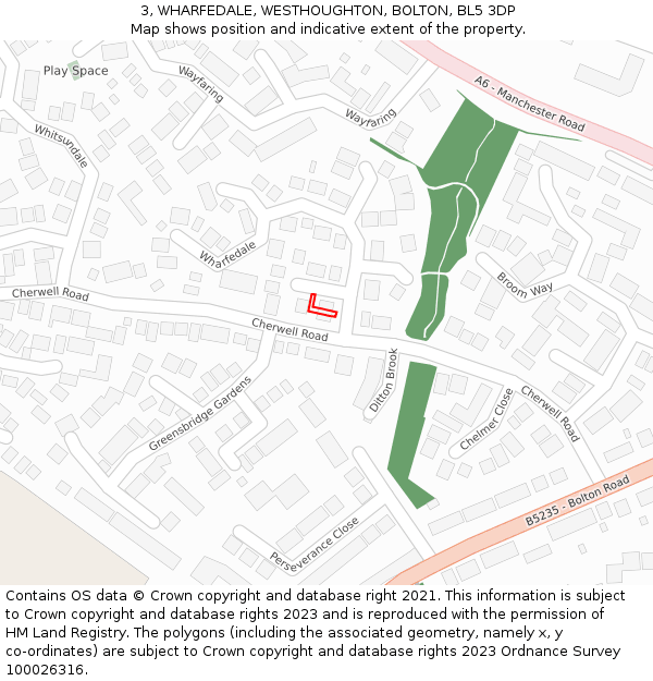 3, WHARFEDALE, WESTHOUGHTON, BOLTON, BL5 3DP: Location map and indicative extent of plot
