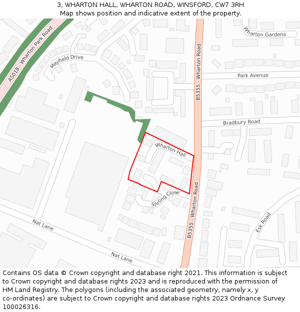 3, WHARTON HALL, WHARTON ROAD, WINSFORD, CW7 3RH: Location map and indicative extent of plot