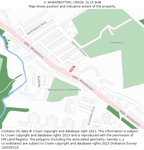 3, WHEATBOTTOM, CROOK, DL15 9HB: Location map and indicative extent of plot