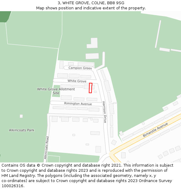 3, WHITE GROVE, COLNE, BB8 9SG: Location map and indicative extent of plot