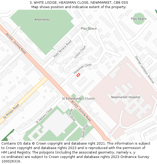 3, WHITE LODGE, HEASMAN CLOSE, NEWMARKET, CB8 0SS: Location map and indicative extent of plot
