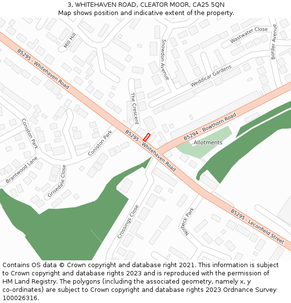 3, WHITEHAVEN ROAD, CLEATOR MOOR, CA25 5QN: Location map and indicative extent of plot