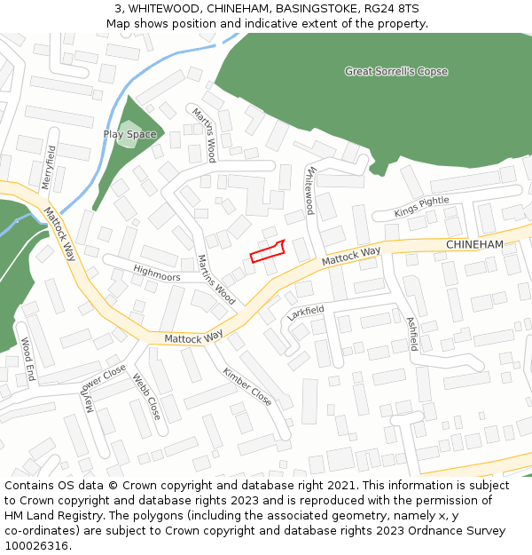 3, WHITEWOOD, CHINEHAM, BASINGSTOKE, RG24 8TS: Location map and indicative extent of plot