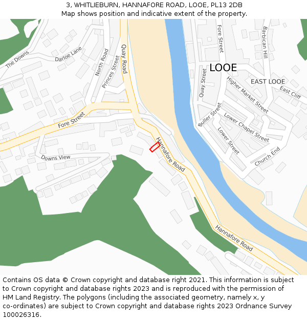 3, WHITLIEBURN, HANNAFORE ROAD, LOOE, PL13 2DB: Location map and indicative extent of plot