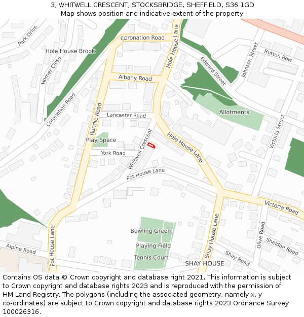 3, WHITWELL CRESCENT, STOCKSBRIDGE, SHEFFIELD, S36 1GD: Location map and indicative extent of plot