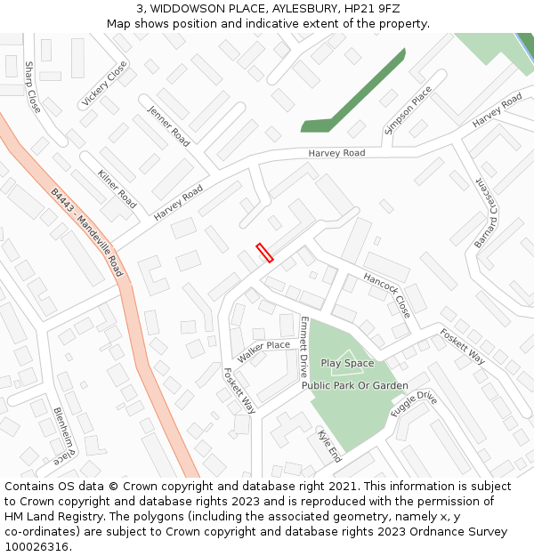 3, WIDDOWSON PLACE, AYLESBURY, HP21 9FZ: Location map and indicative extent of plot