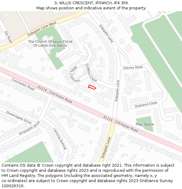 3, WILLIS CRESCENT, IPSWICH, IP4 3FA: Location map and indicative extent of plot