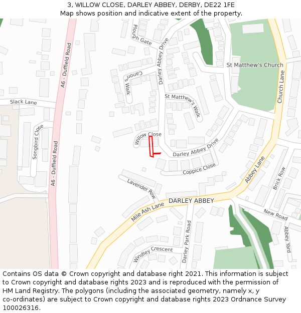 3, WILLOW CLOSE, DARLEY ABBEY, DERBY, DE22 1FE: Location map and indicative extent of plot