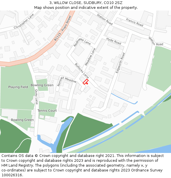3, WILLOW CLOSE, SUDBURY, CO10 2SZ: Location map and indicative extent of plot