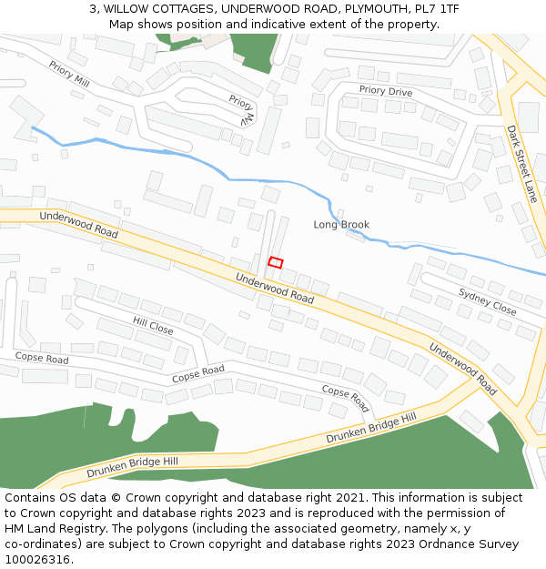 3, WILLOW COTTAGES, UNDERWOOD ROAD, PLYMOUTH, PL7 1TF: Location map and indicative extent of plot
