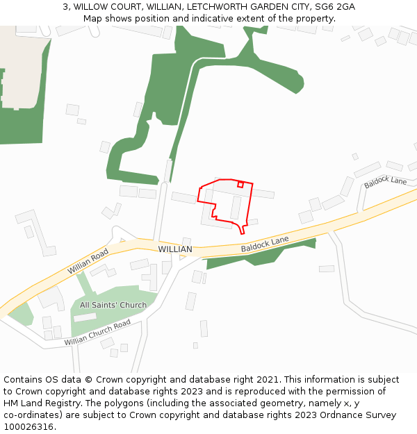3, WILLOW COURT, WILLIAN, LETCHWORTH GARDEN CITY, SG6 2GA: Location map and indicative extent of plot