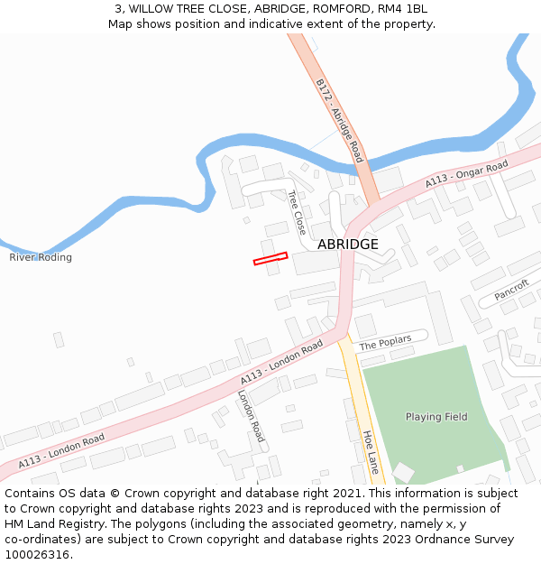 3, WILLOW TREE CLOSE, ABRIDGE, ROMFORD, RM4 1BL: Location map and indicative extent of plot