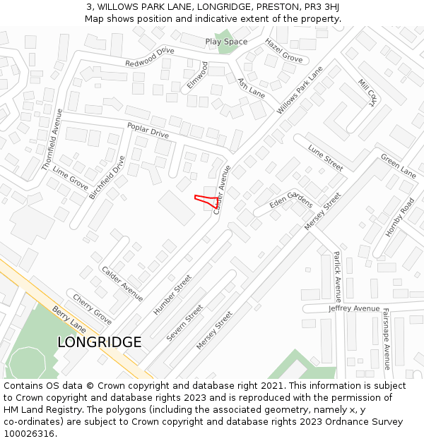 3, WILLOWS PARK LANE, LONGRIDGE, PRESTON, PR3 3HJ: Location map and indicative extent of plot