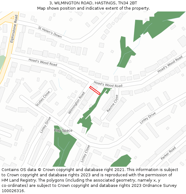 3, WILMINGTON ROAD, HASTINGS, TN34 2BT: Location map and indicative extent of plot