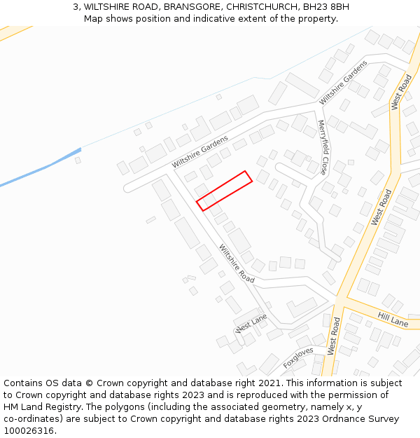 3, WILTSHIRE ROAD, BRANSGORE, CHRISTCHURCH, BH23 8BH: Location map and indicative extent of plot