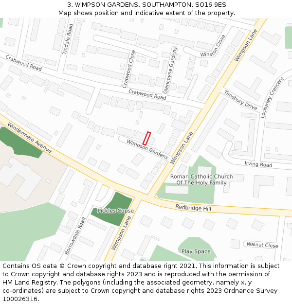 3, WIMPSON GARDENS, SOUTHAMPTON, SO16 9ES: Location map and indicative extent of plot