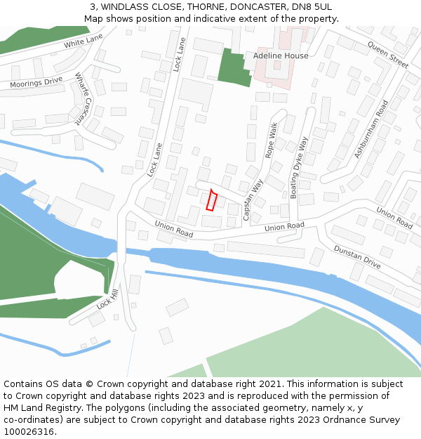 3, WINDLASS CLOSE, THORNE, DONCASTER, DN8 5UL: Location map and indicative extent of plot