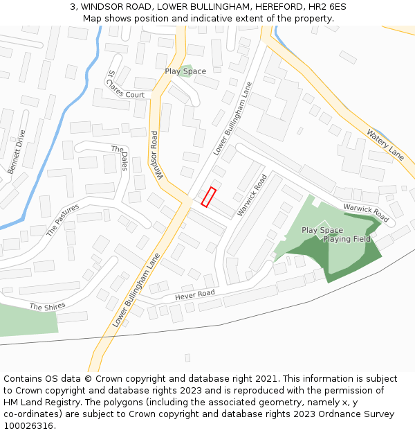 3, WINDSOR ROAD, LOWER BULLINGHAM, HEREFORD, HR2 6ES: Location map and indicative extent of plot