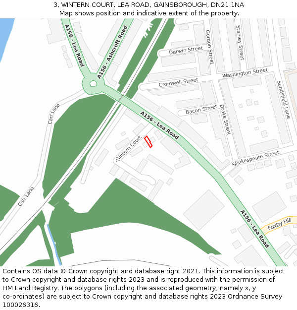 3, WINTERN COURT, LEA ROAD, GAINSBOROUGH, DN21 1NA: Location map and indicative extent of plot