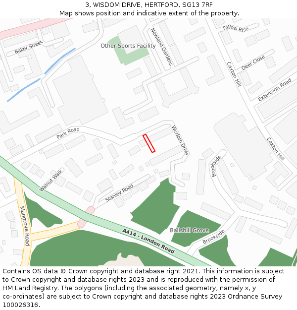 3, WISDOM DRIVE, HERTFORD, SG13 7RF: Location map and indicative extent of plot
