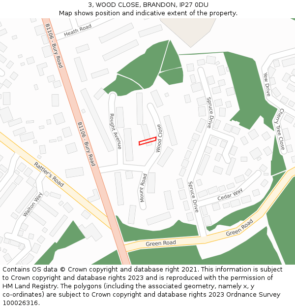 3, WOOD CLOSE, BRANDON, IP27 0DU: Location map and indicative extent of plot