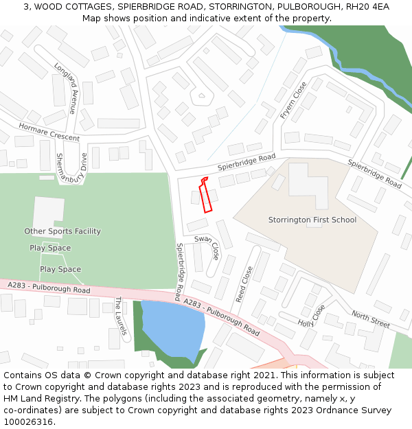 3, WOOD COTTAGES, SPIERBRIDGE ROAD, STORRINGTON, PULBOROUGH, RH20 4EA: Location map and indicative extent of plot