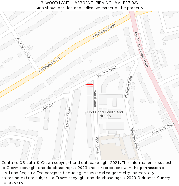 3, WOOD LANE, HARBORNE, BIRMINGHAM, B17 9AY: Location map and indicative extent of plot