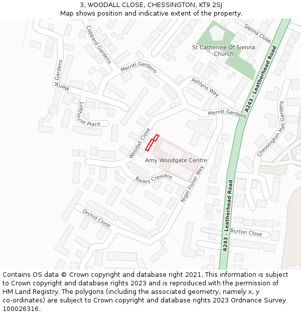 3, WOODALL CLOSE, CHESSINGTON, KT9 2SJ: Location map and indicative extent of plot