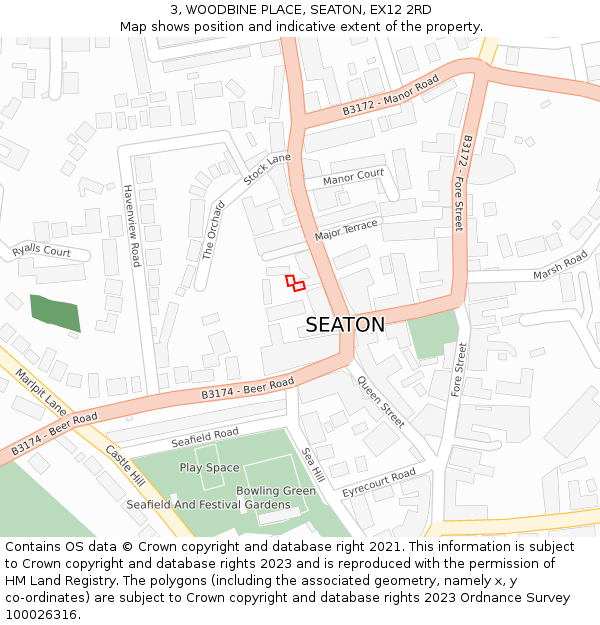 3, WOODBINE PLACE, SEATON, EX12 2RD: Location map and indicative extent of plot