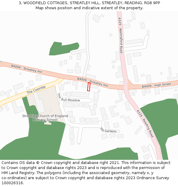3, WOODFIELD COTTAGES, STREATLEY HILL, STREATLEY, READING, RG8 9PP: Location map and indicative extent of plot