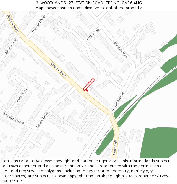 3, WOODLANDS, 27, STATION ROAD, EPPING, CM16 4HG: Location map and indicative extent of plot