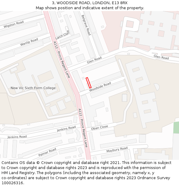 3, WOODSIDE ROAD, LONDON, E13 8RX: Location map and indicative extent of plot