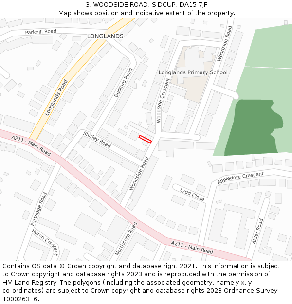 3, WOODSIDE ROAD, SIDCUP, DA15 7JF: Location map and indicative extent of plot